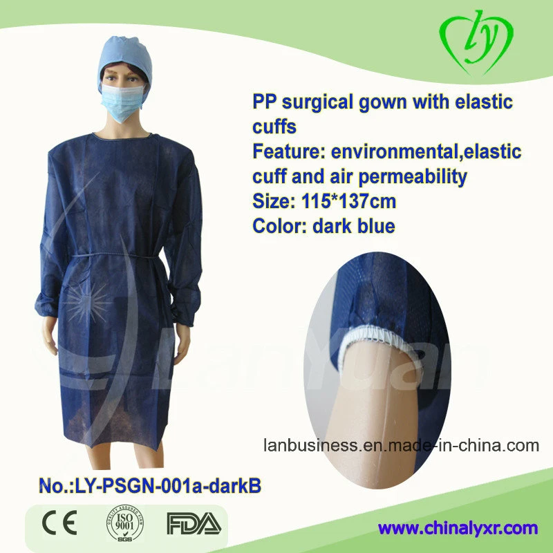 Medical PE PP CPE Protective Coverall Disposable Hospital Clothing Surgical Gown with Elastic Cuffs