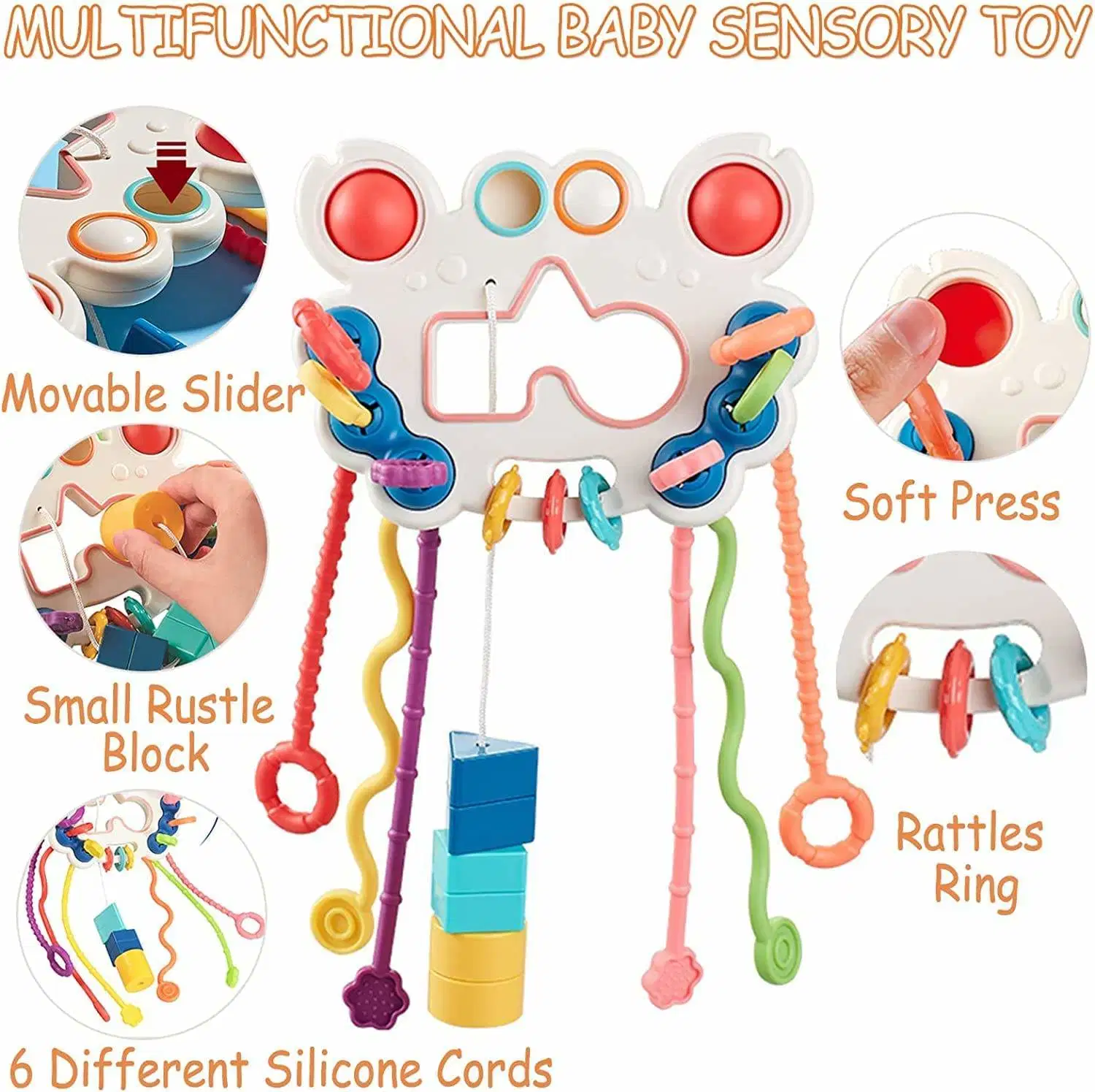 Sensory Silicone Montessori Toys Silicone Pull String Interactive Activity Toys for Baby and Toddler Gifts