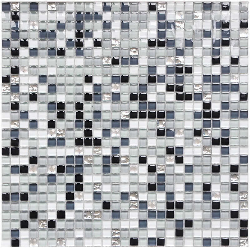 300x300 Noir Gris Blanc Mix mur en mosaïque de verre en cristal de couleur des tuiles de plancher