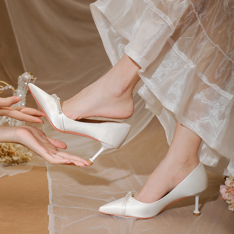 White Stilettos Pearl Wedding Shoes Everyday Women's Shoes