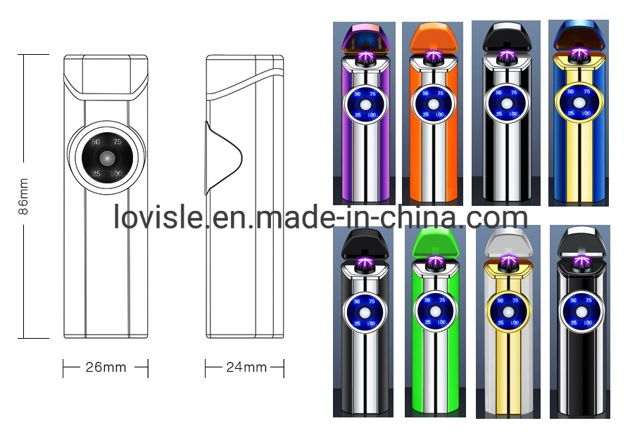 Briquet électrique à arc USB sans flamme avec indicateur de batterie à LED