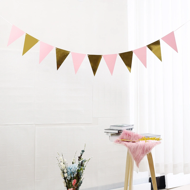 Party Supplies Paper Decorations Black Gold Foil Birthday Kids Pennant Triangle Flag Banner Garlands