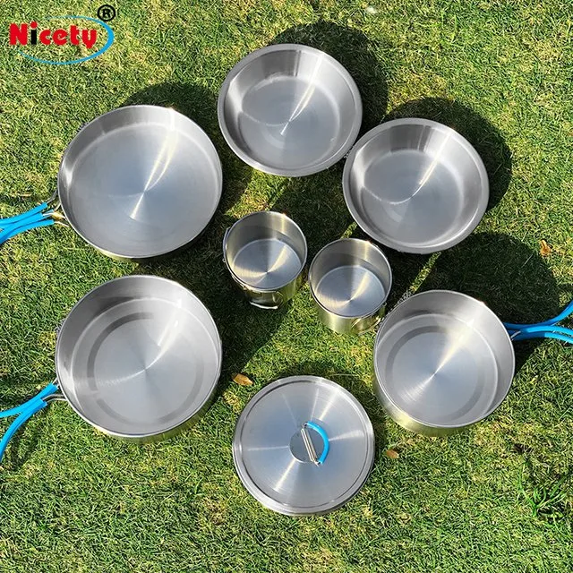 8PCS Stainless Steel Camping Cookware Picnic Camp Cooking Cook Set for Hiking Picnic Durable Compact Pot Pan