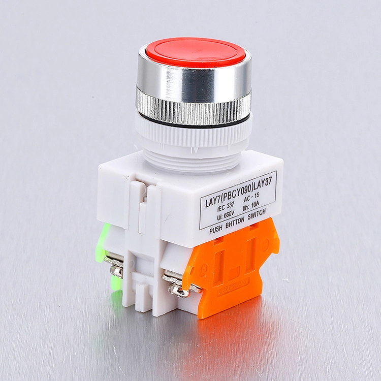 Lay7-11bn Red Flat Head Push Button Switch 1no 1nc Momentary Latching Big Plastic Push Button Switch