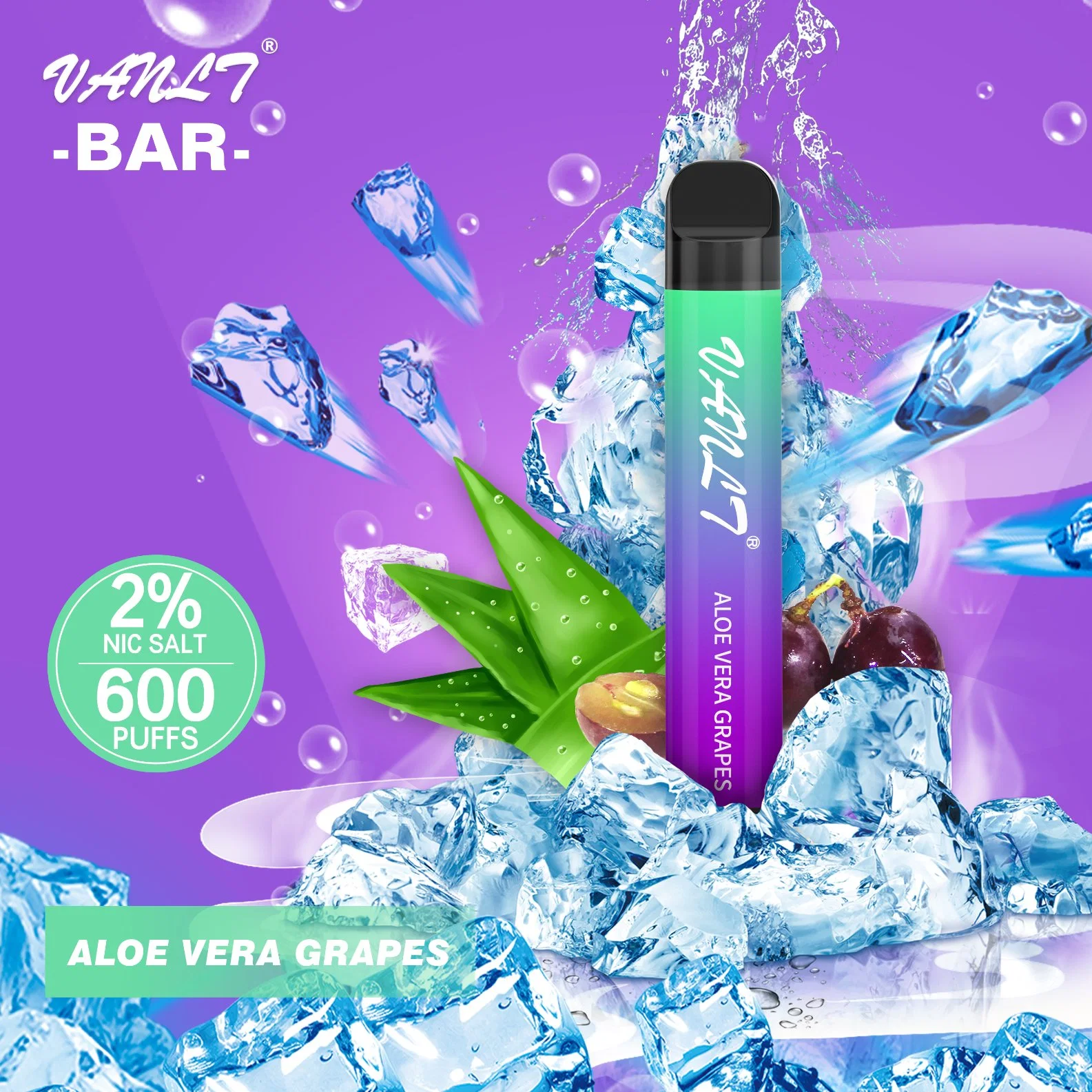 ODM Customized Einweg Vanlt Bar 600 Puffs Aloe Vera Trauben E Zigaretten Vaporizer Vape Pod Elektronische Zigaretten