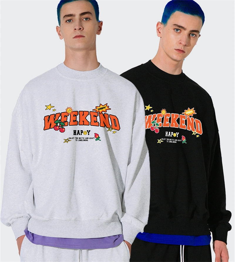 2022 Spring and Summer New Cartoon Letters Round Neck Sports Casual Sweater Men&prime; S Couple Wear