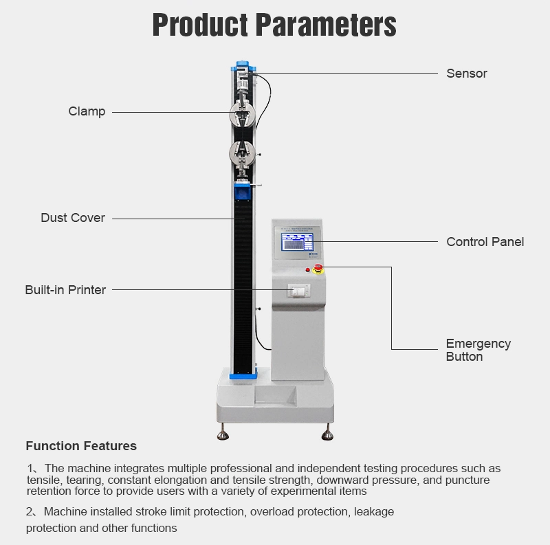 Computer Control Electronic Single Column Tensile Strength Testing Machine for Plastic Material