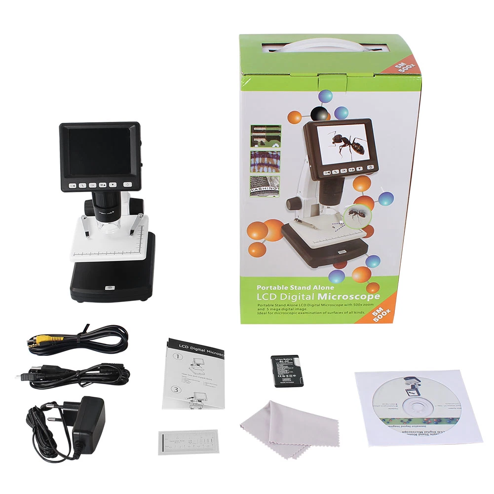 شاشة LCD مقاس 3.5 بوصة مستقلة، ستيريو رقمي، تقنية MicroScope 500X مع فيديو الكاميرا (BM-DM01)