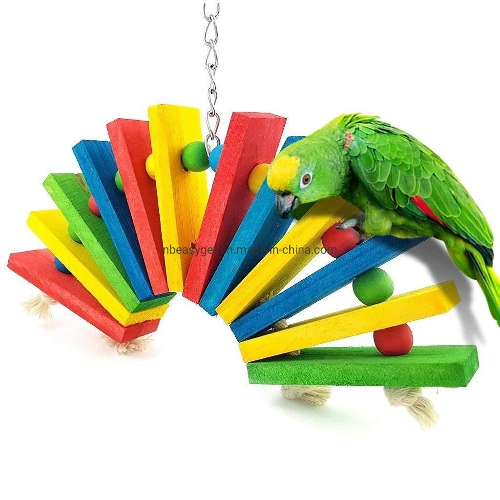 Colorful Wooden Bird Toys Bird Cage Hanging Chewing Toy Wooden Block Accessories Esg16549