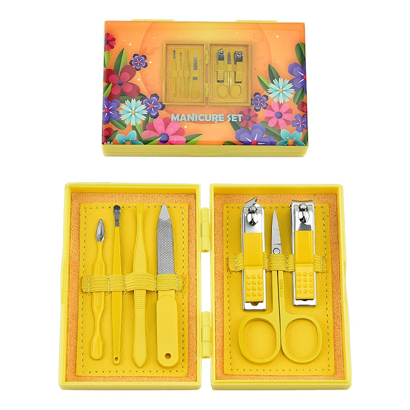 Caja de plástico impreso Seven-Piece Nail Clipper belleza conjunto de herramientas de manicura