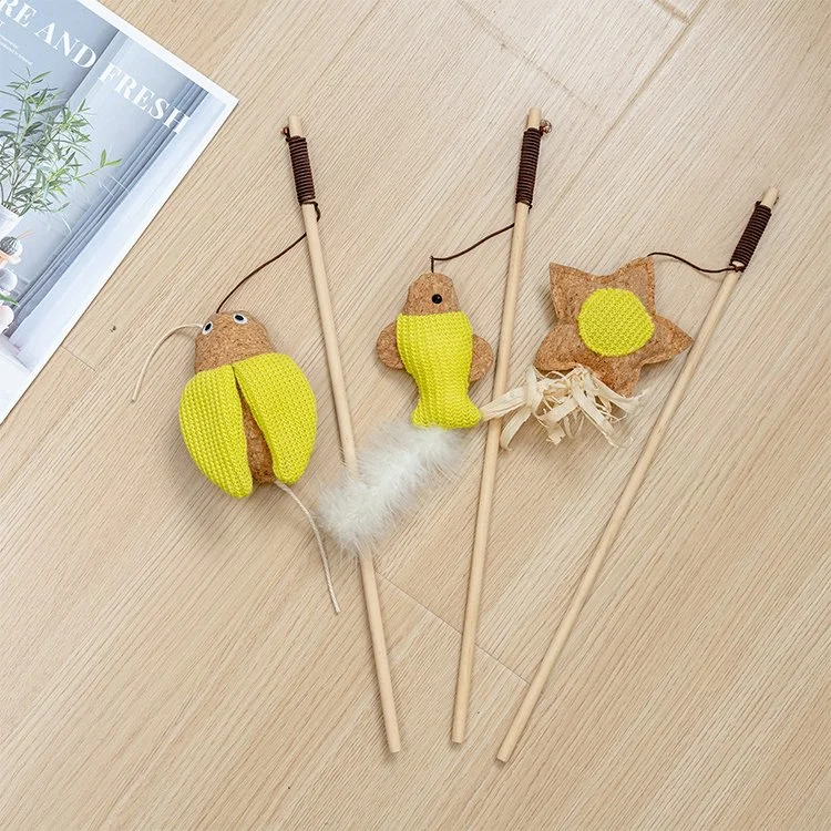 Rena Pet Fun Shape Wooden Natural Color Knitting Fabrics Cat Toy Inspire Exercise Active and Healthy