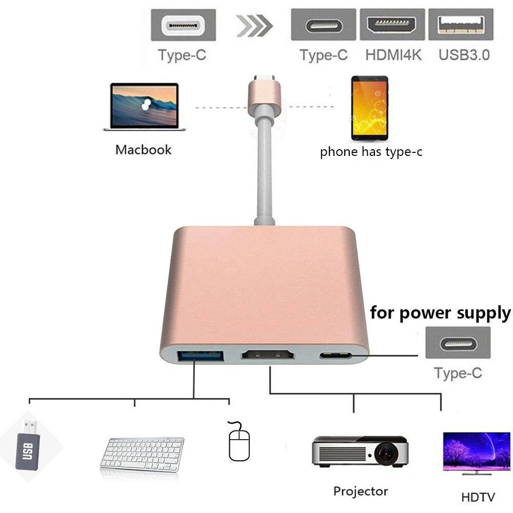 Тип C 3-в-1 док-многофункциональный концентратор USB каталитического нейтрализатора