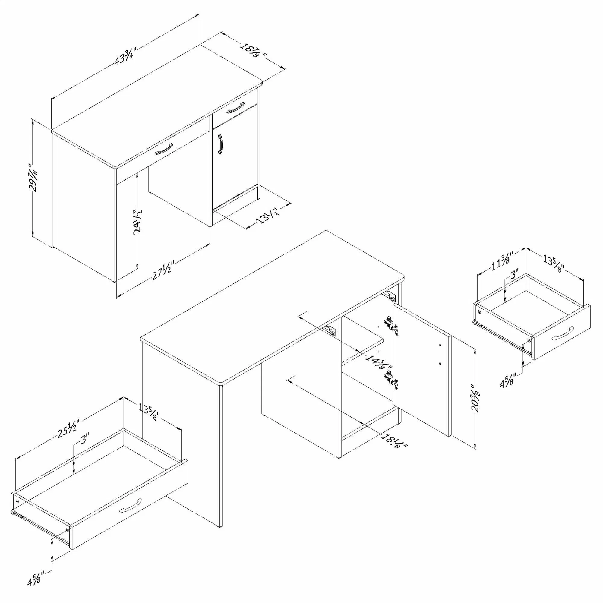 Kleiner Computer-Schreibtisch mit Schubladen, reines Schwarz