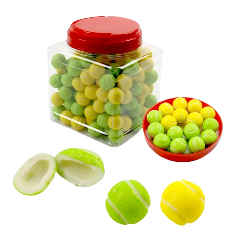 لعبة كرة مضرب على شكل لعبة بالجملة نكهة الفواكه الملونة على شكل الفواكه حلوى