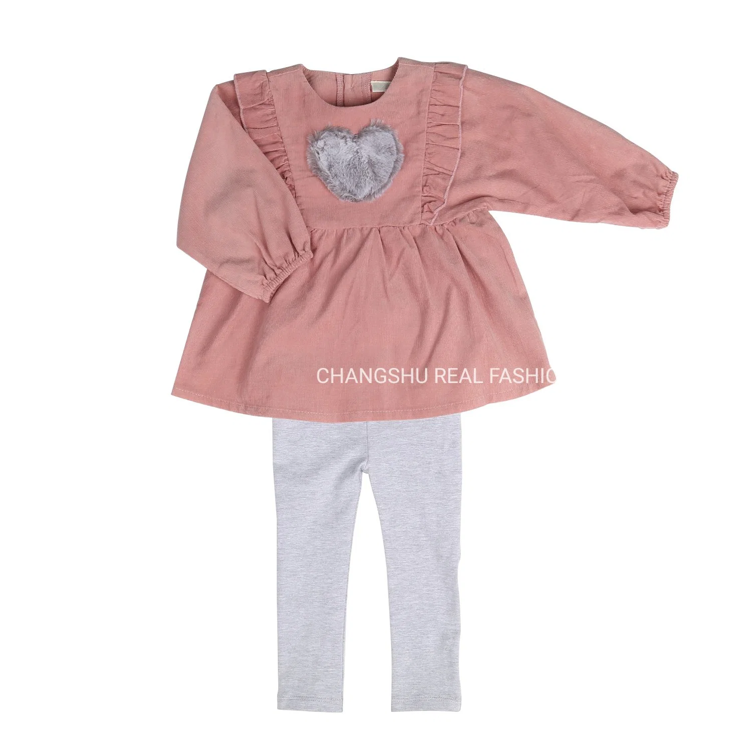 Baby Wear Girl 2022 Fashion Pink Children Clothing Made of Knitted Top with Heart and Legging