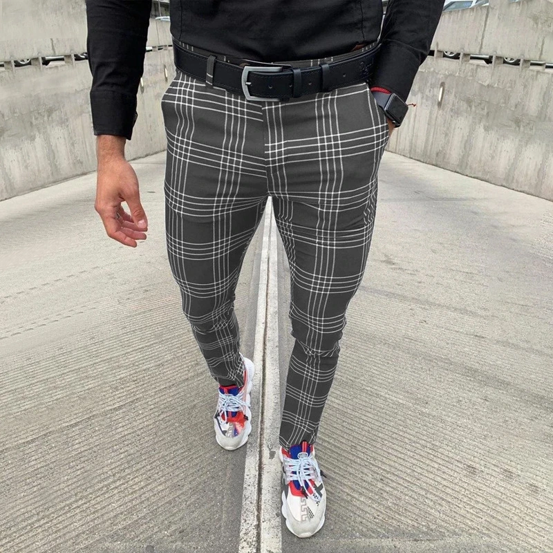 OEM Men's Large Plaid Striped Casual Pants Fashion Small Foot Trousers Clothes