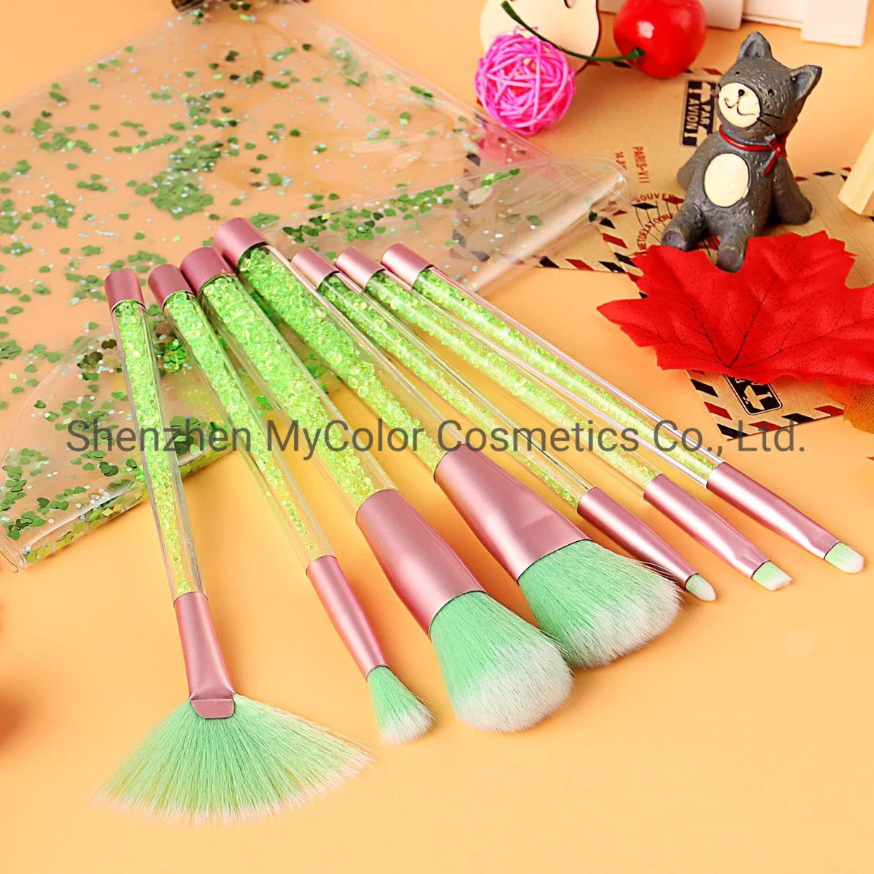 Luxury Bling Makeup Brush Set Nylon Synthetic Hair Powder Fan Eye Brow Brushes Cosmetic Bag