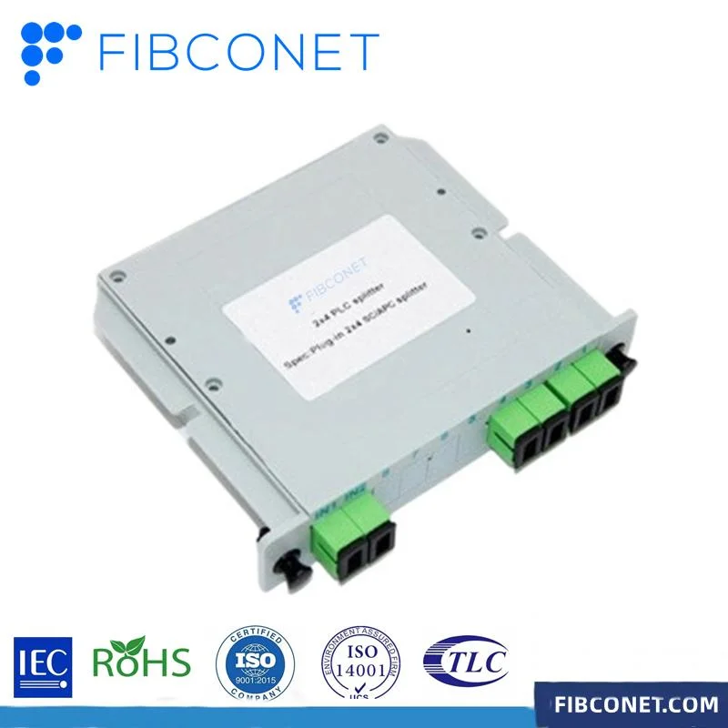 FTTH Fiber Optic 2*4 Cassette Type Sc/LC APC/Upc Connector PLC Splitter Splice