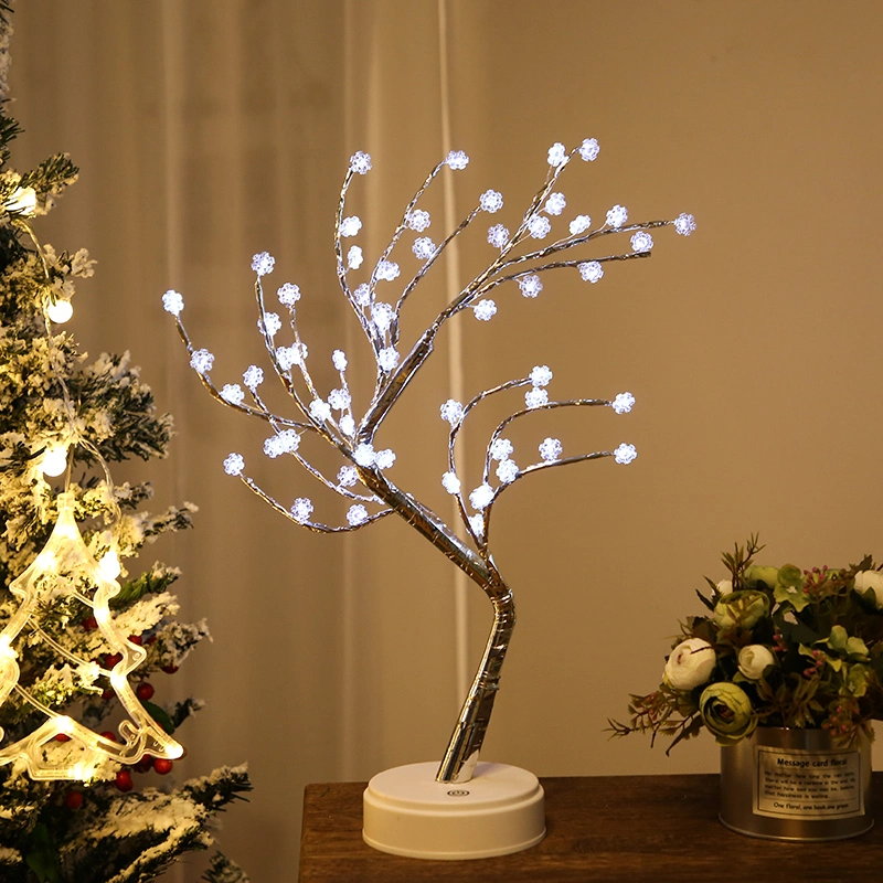 USB Battery Plug 45cm 24/36/48 Bulbs Christmas Home Wedding Artificial Tree Table Night Flower Blossom LED Cherry Tree Light