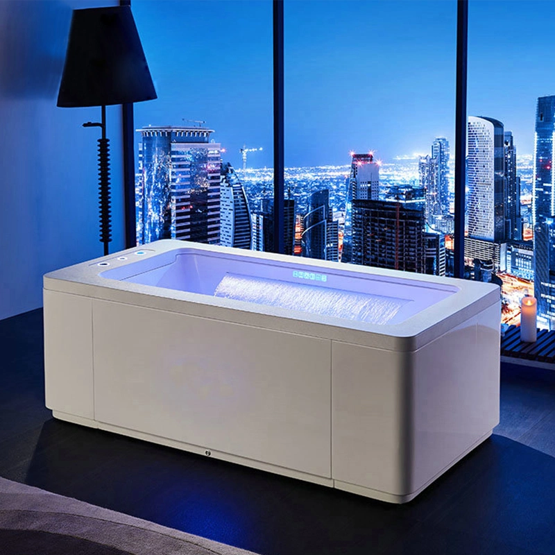 Rectangular Full Pillow Double Side Surfing Waterfall Bathtub Freestanding Acrylic Bath Pool with Environmental Protection Level for Five Star Hotel