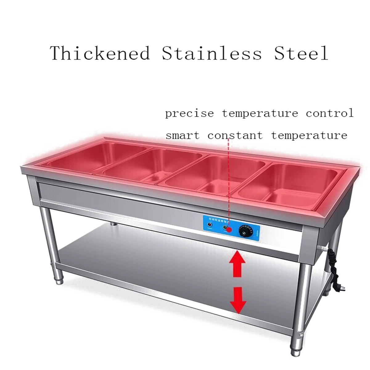 Stainless Steel Commercial Gas 5&6 Gn Pan Buffet Food Warmer Bain Marie for Sale /Electric Food Heating Display Trolley for Fast