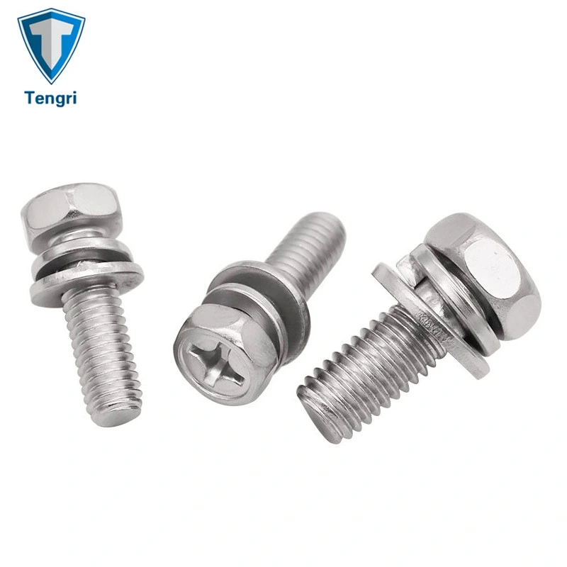 Stainless Steel 304 Hexagon Head Cross Drive Bolt and Spring Washer Plain Washer Assemblies Fasteners