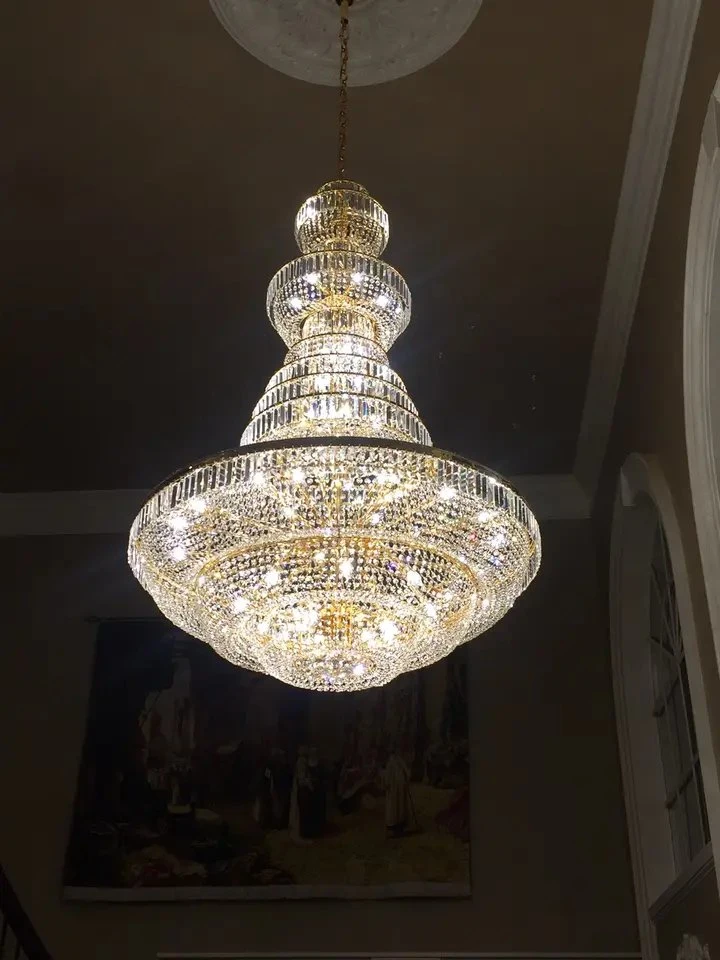 Fabricante profissional Grande iluminação de lustre de cristal personalizada Gold Luxury para Salão de Exposições do Projeto Banquet Villa lâmpada decorativa do foyer