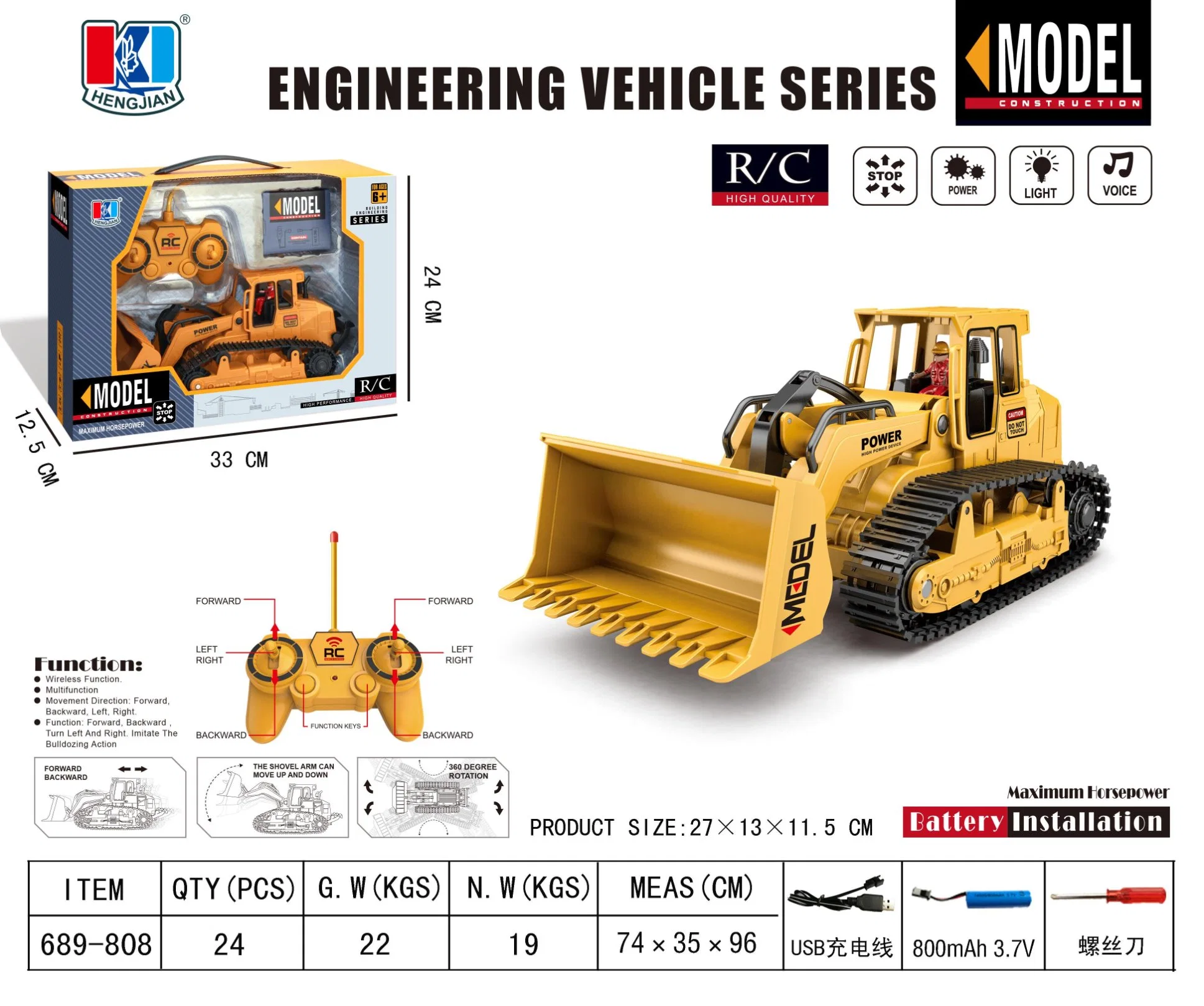 2,4G 11CH Radio de plástico eléctrico Control de Construcción vehículo sonido Música Demo R C Fork Lift RC Forklift Crane Toys for Niños