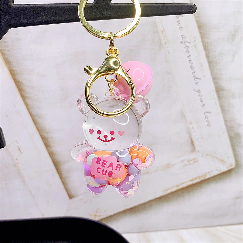 Cute Bear Jelly Beans Floating Liquid Keychain Creative Acrylic Keyring Women Bag Pendant Gift