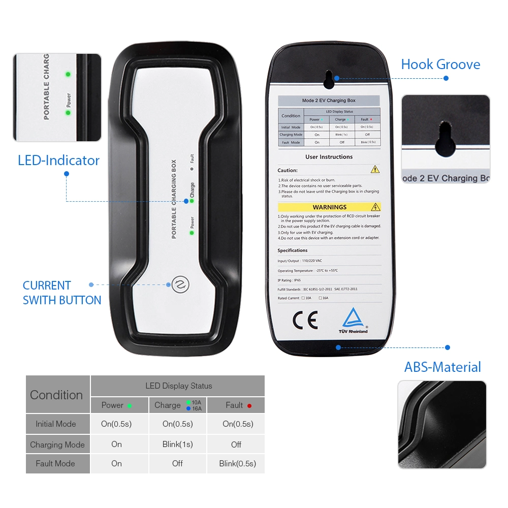 Besen 10/16A Charger Portable EV Charging Box with Type 1 Plug BS Plug Standard