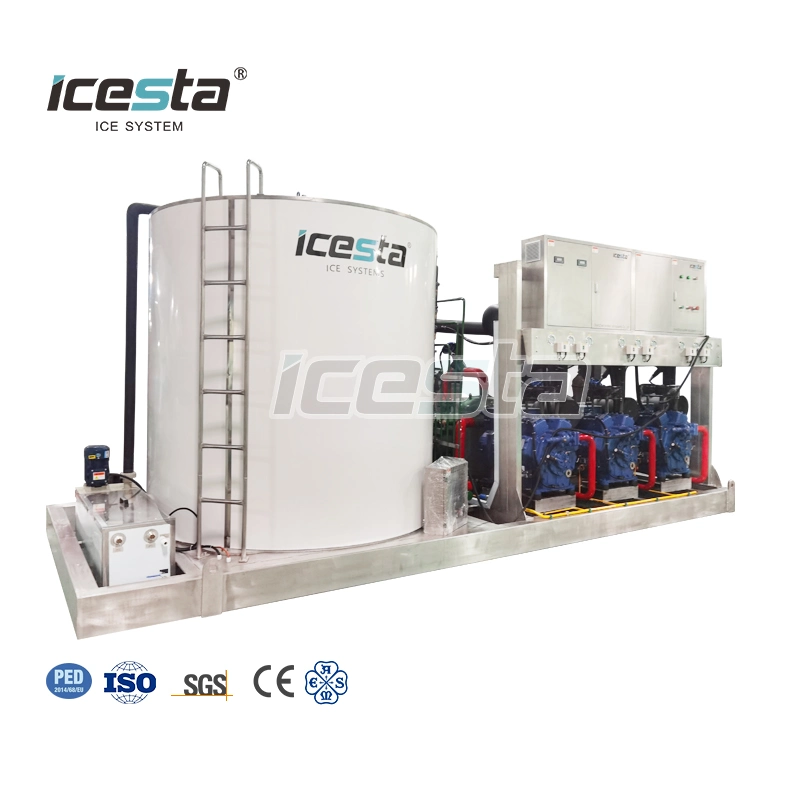 Icesta Machine à glace en flocons industrielle en acier inoxydable de 15, 20, 25, 30 tonnes, personnalisée pour économiser de l'énergie, offrir une productivité élevée et une longue durée de vie.