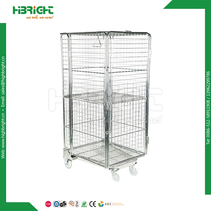 2 Sided Metal Foldable Wire Roll Container Trolley