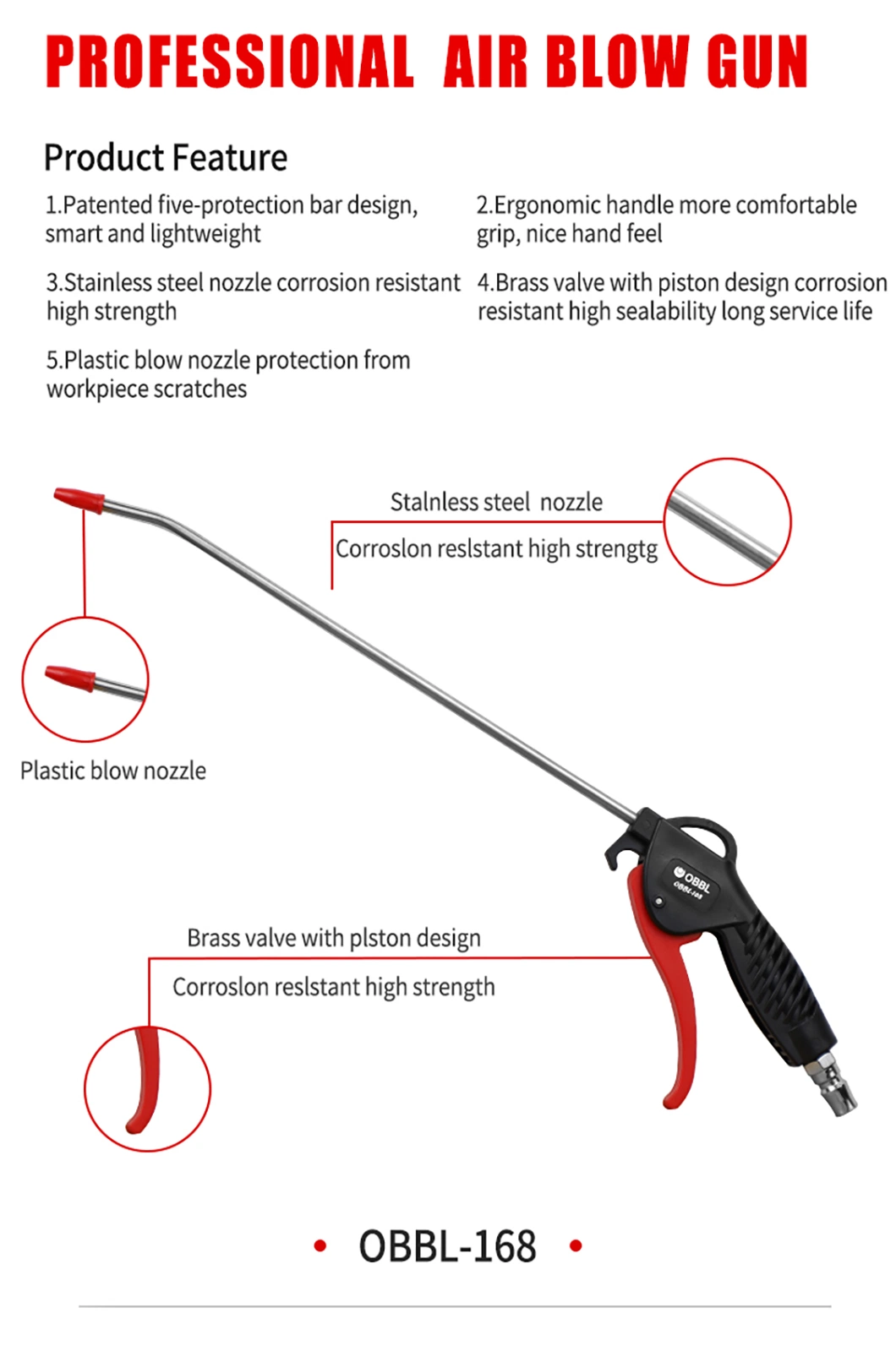 Obbl Low Noise Pneumatic Cleaning Air Duster Spray Blow Gun