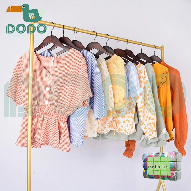 Plain Cotton Blouse Ladies Used Clothes Korea Apparel Stock Summer Blouse Cut Label Clothes