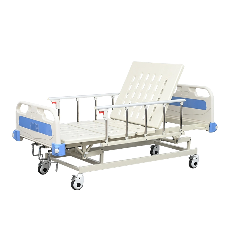 China Manufacturer Multifunctional Adjustable Three Cranks Care Nursing Manual Medical Hospital Bed Rails Equipments