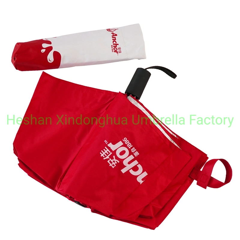 Red Color Ladies Manual Folding Compact Umbrellas for Travel (FU-3821B)