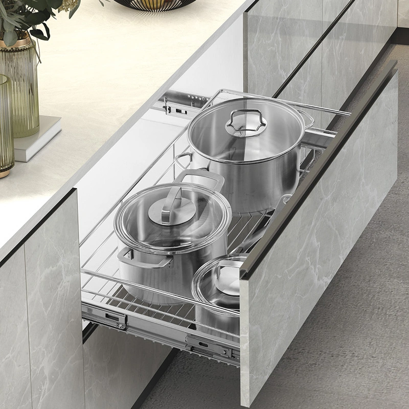 Kitchen Cabinet Storage System Pull-out Unit with Iron Chrome Plated Basket