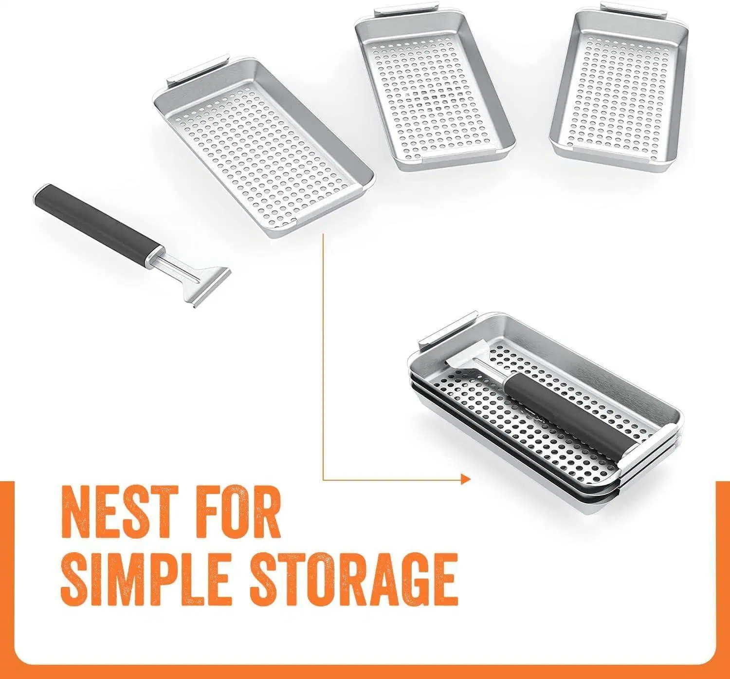 BBQ Accessories Handle Serve Tray Clip Grill-to-Table Basket Set