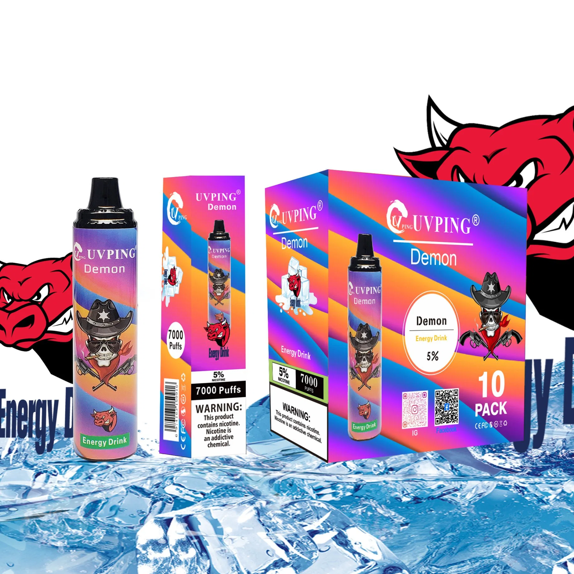 Atacado Uvping Demon 7000 Puffs Pape Embalagem personalizada Box e Caneta de papel descartável CIG OEM &amp; ODM de fábrica