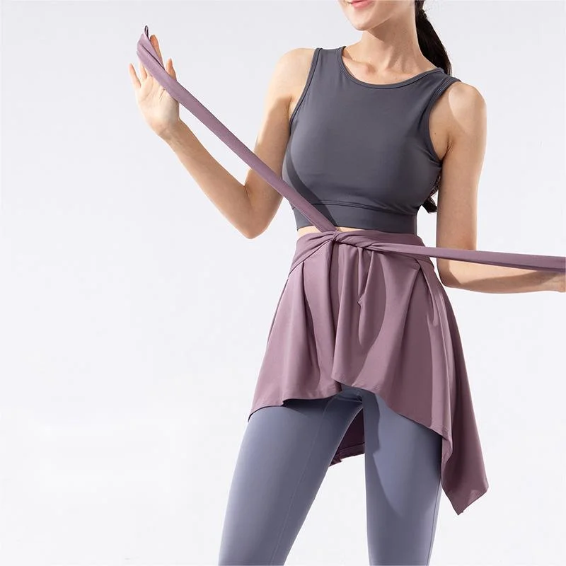 One-Piece Free-Cut Hem Anti-Exposure Sports Yoga Hip Cover Short Skirt