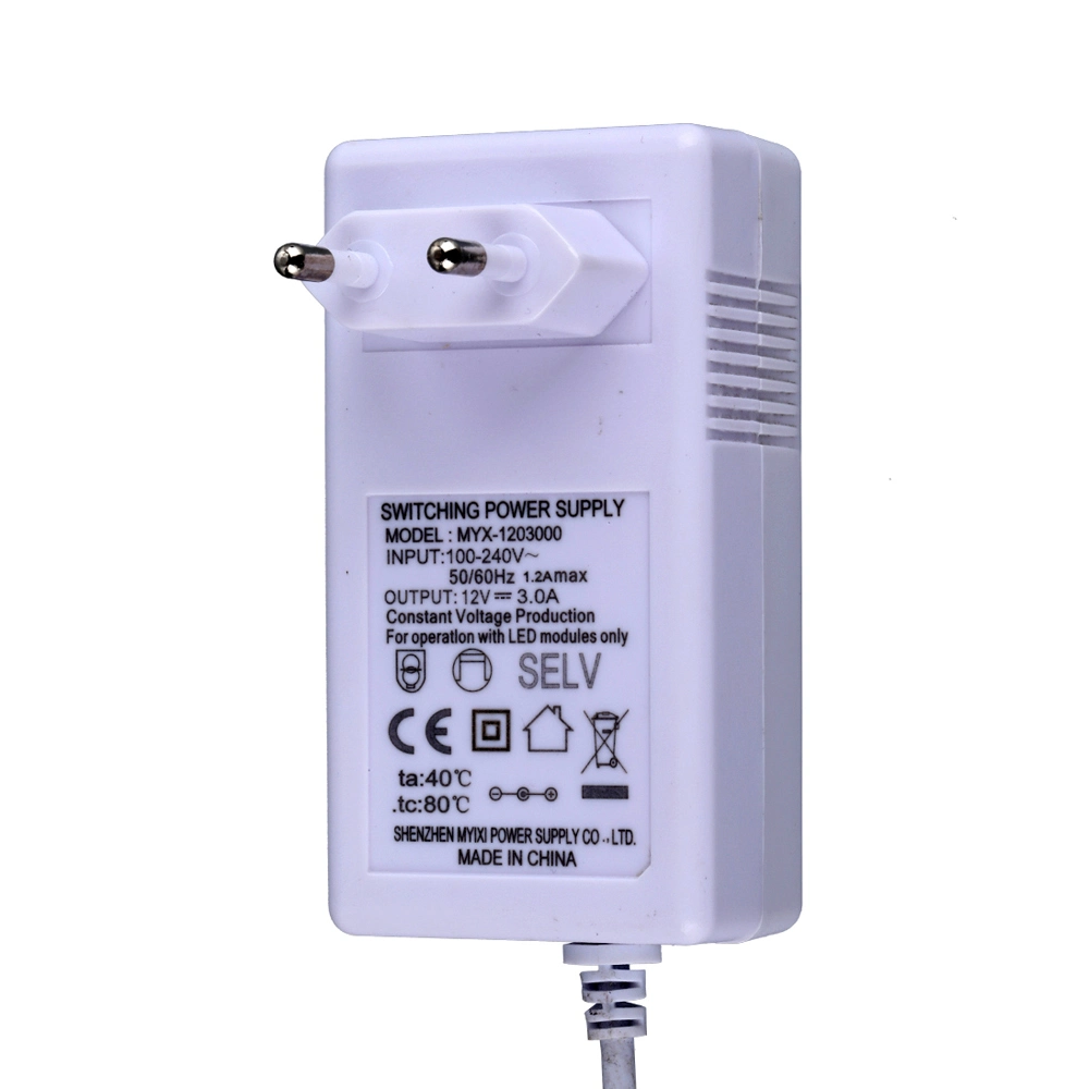ODM CE соответствует требованиям RoHS, стандарт монтажа на стену, стандарт разъема — стандарт ЕС, переменный ток Адаптер питания 24 в, 1,5 а, 36 Вт для светодиодного пылесоса с увлажнителем Портативность