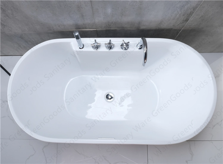 CE Modern Indoor Bathroom Adult Tub White Oval Shape Small Size Free Standing Bathtub with Shower