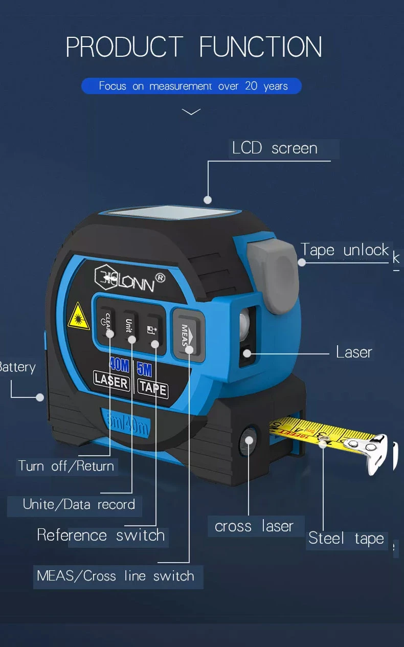 Digital Laser Tape 5m Tape Measure Plus 40/60m Laser Measure Laser Meter Tool