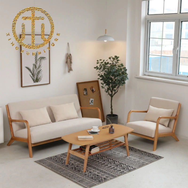 Nordic Solid Wood Fabric Sofa Set Home Small Apartment Furniture