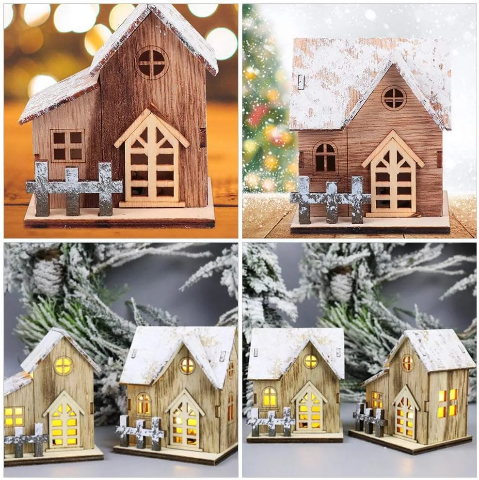 Christmas Wood Village LED Luminous House Xmas Mini House Christmas Crafts