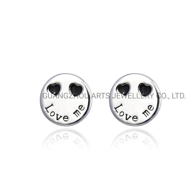 Simple 925 Silver lindo "Love Me"Round Stud Earrings