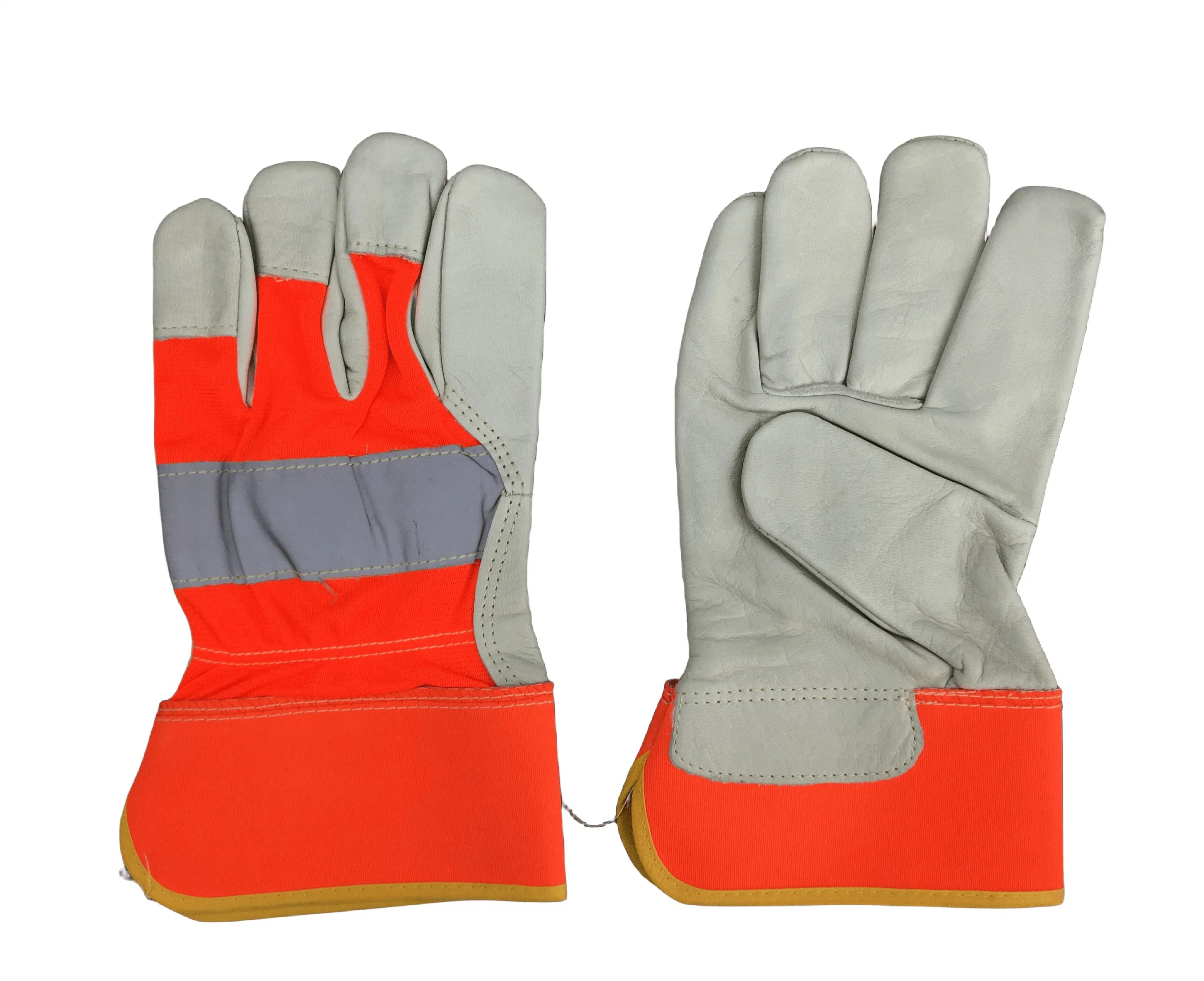 Hi-Vis Cow Grain Leather Full Palm Orange Color Fabric Back Work Glove