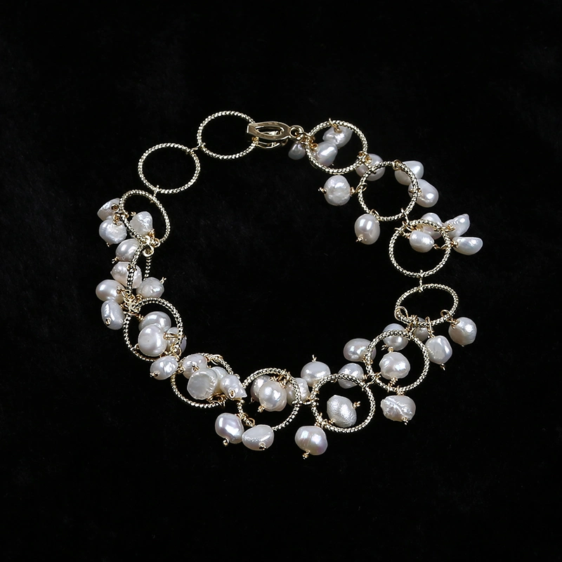 Natural Süßwasser 5-5,5mm Barock Pearl Circle Chain Armbänder für Frauen Exquisiter Schmuck