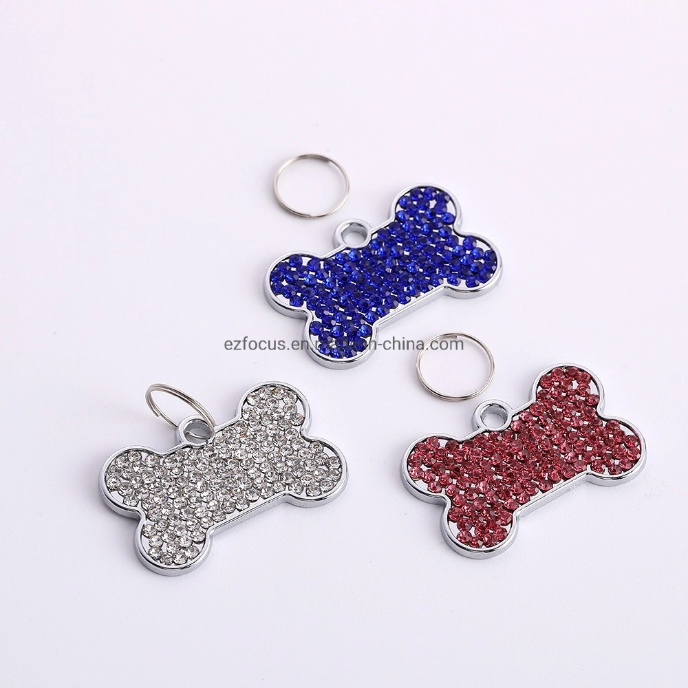 Tag Bone Shape Pendant Pet Charm Dog Jewelry Rhinestone Tag Accessories Wbb16519