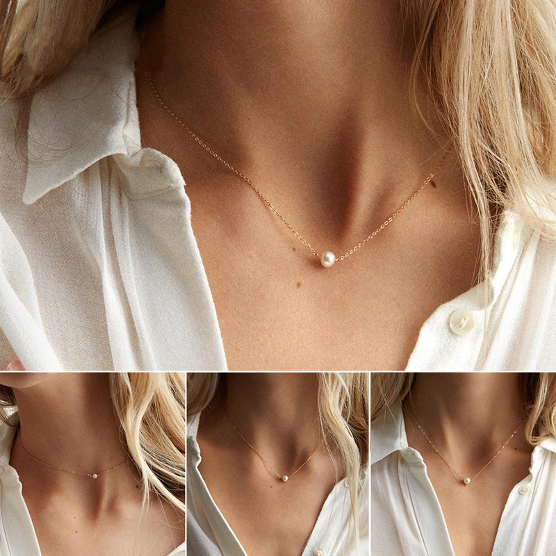Stainless Steel Necklace Women's Imitation Pearl Necklace Gold Plated Necklace Collarbone Chain
